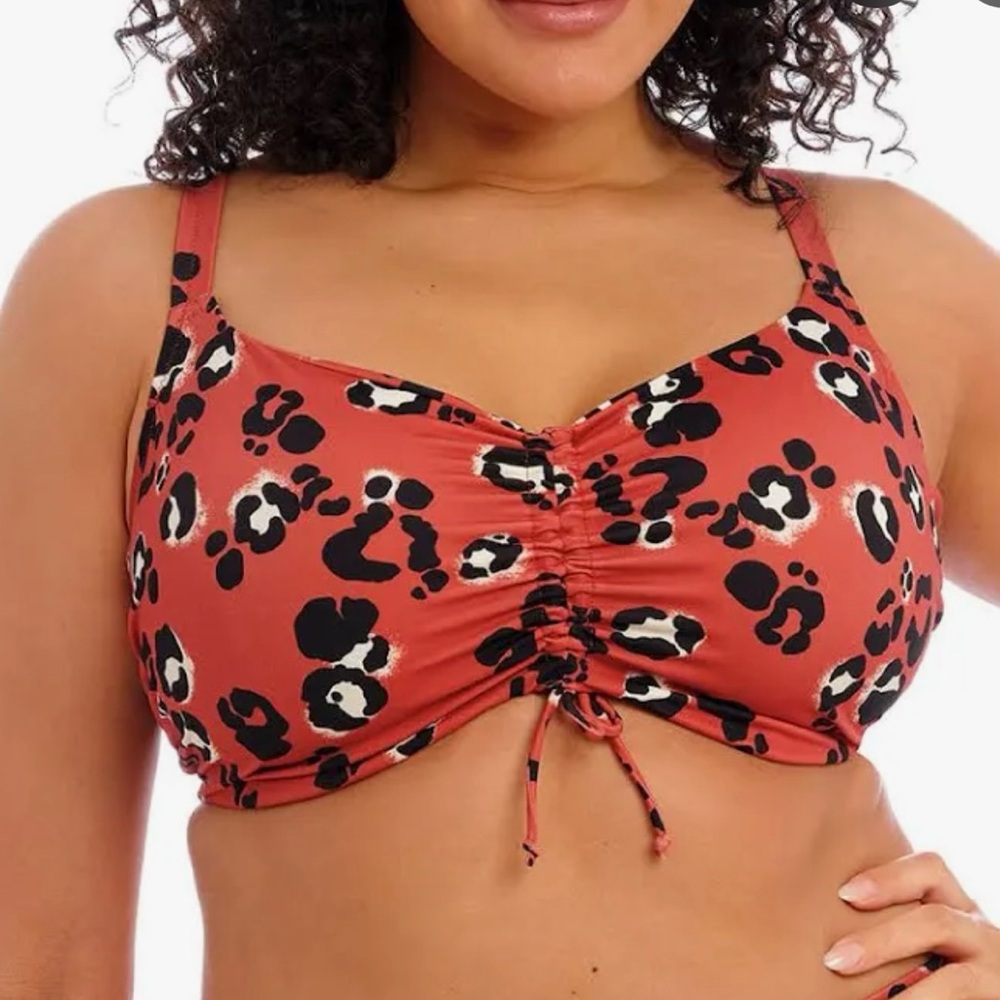 Elomi Leopard Print Bikini Top - Red and Black